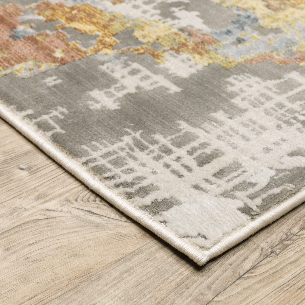 2" X 8" Grey Blue Beige Gold And Rust Abstract Power Loom Stain Resistant Runner Rug