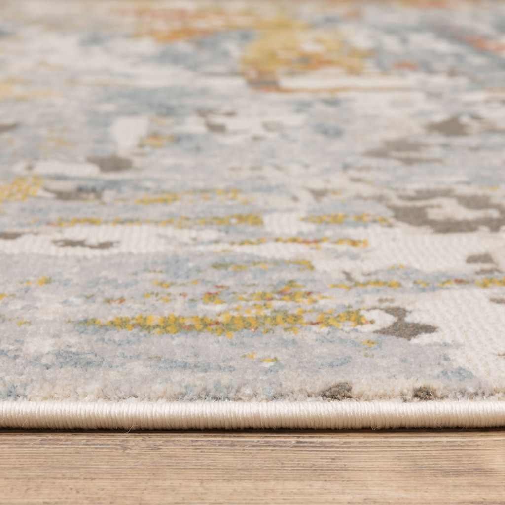 2" X 8" Grey Blue Beige Gold And Rust Abstract Power Loom Stain Resistant Runner Rug