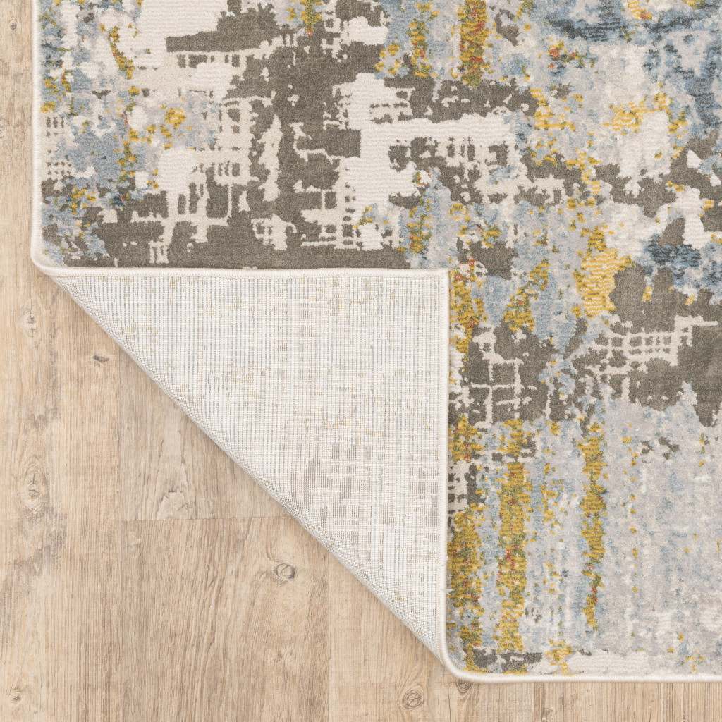 2" X 8" Grey Blue Beige Gold And Rust Abstract Power Loom Stain Resistant Runner Rug