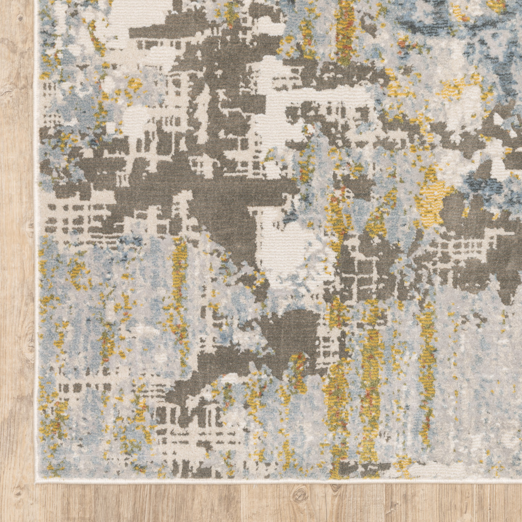 2" X 8" Grey Blue Beige Gold And Rust Abstract Power Loom Stain Resistant Runner Rug