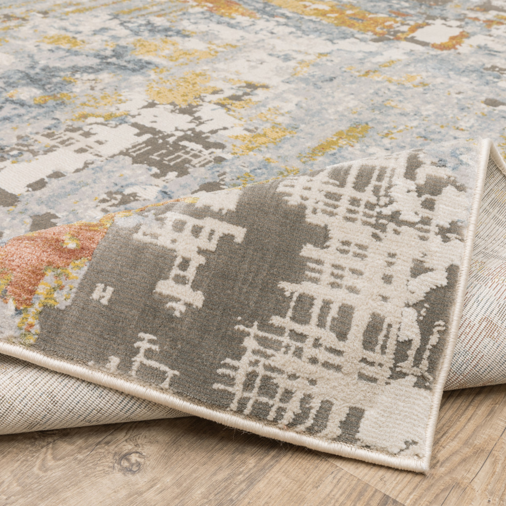2" X 8" Grey Blue Beige Gold And Rust Abstract Power Loom Stain Resistant Runner Rug