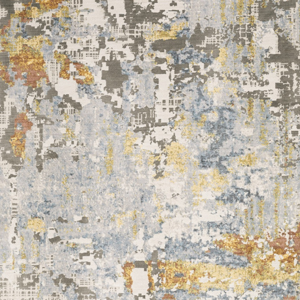3" X 5" Grey Blue Beige Gold And Rust Abstract Power Loom Stain Resistant Area Rug