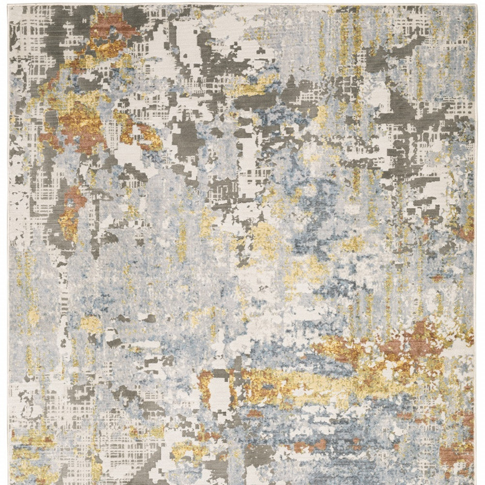 3" X 5" Grey Blue Beige Gold And Rust Abstract Power Loom Stain Resistant Area Rug
