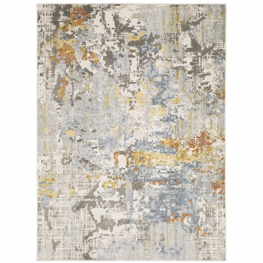 7" X 10" Blue and Gray Abstract Power Loom Area Rug