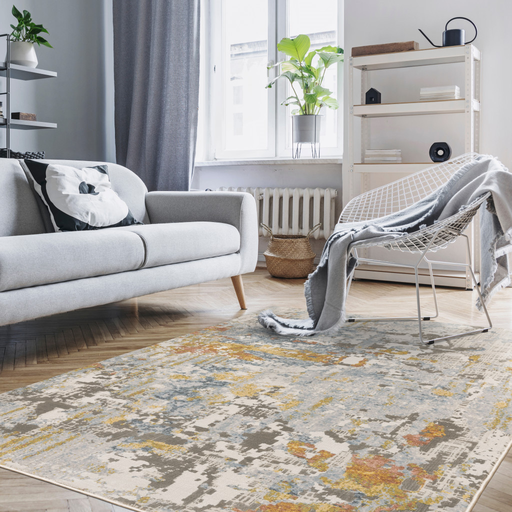 7" X 10" Blue and Gray Abstract Power Loom Area Rug