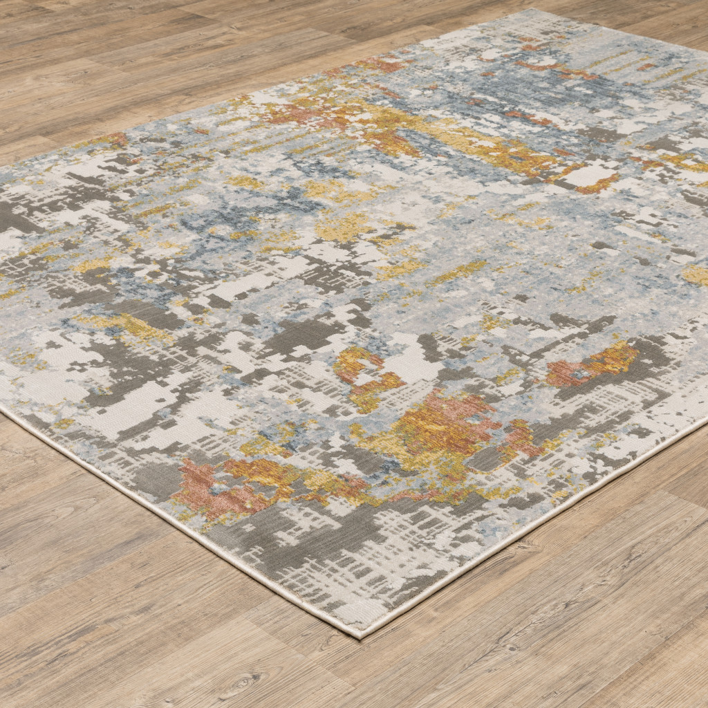 7" X 10" Blue and Gray Abstract Power Loom Area Rug