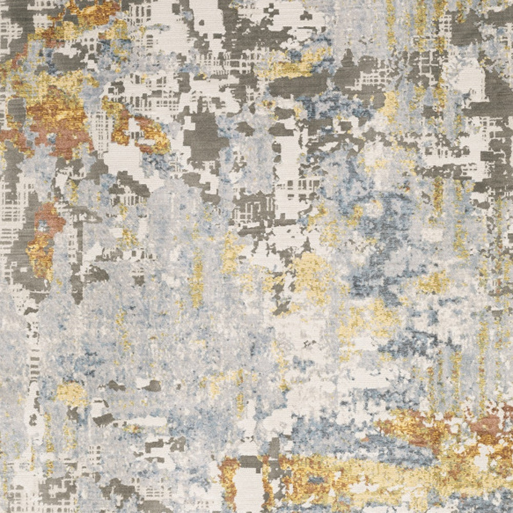 10" X 13" Grey Blue Beige Gold And Rust Abstract Power Loom Stain Resistant Area Rug
