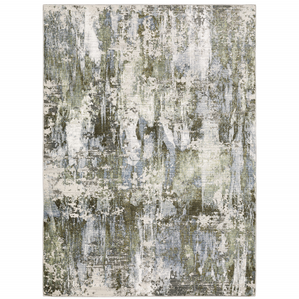 3 X 5 green Blue grey Ivory And Brown Abstract Power Loom Stain Resistant Area Rug