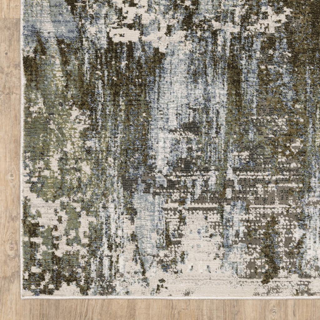3 X 5 green Blue grey Ivory And Brown Abstract Power Loom Stain Resistant Area Rug