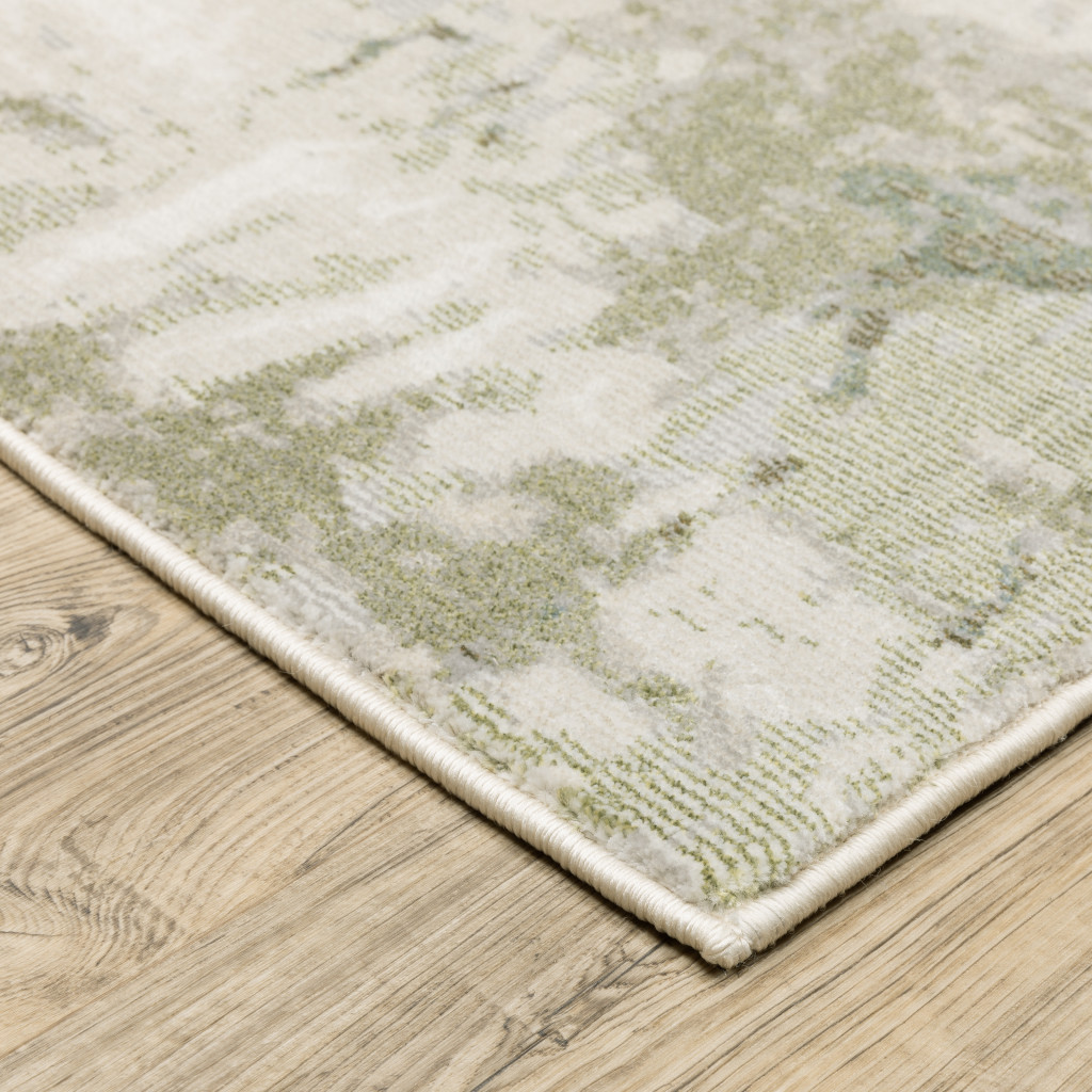 2" X 8" Beige Grey Brown And Sage Green Abstract Power Loom Stain Resistant Runner Rug