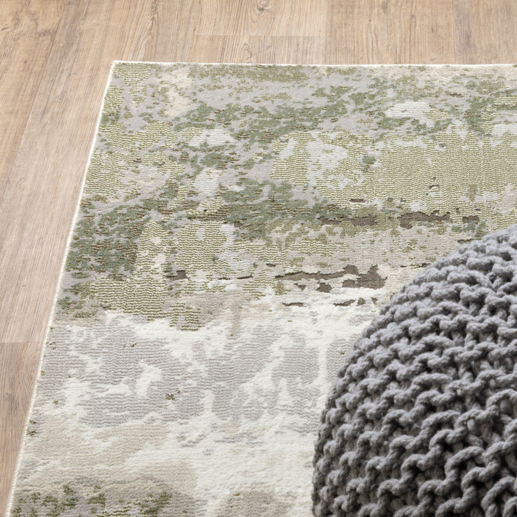 2" X 8" Beige Grey Brown And Sage Green Abstract Power Loom Stain Resistant Runner Rug