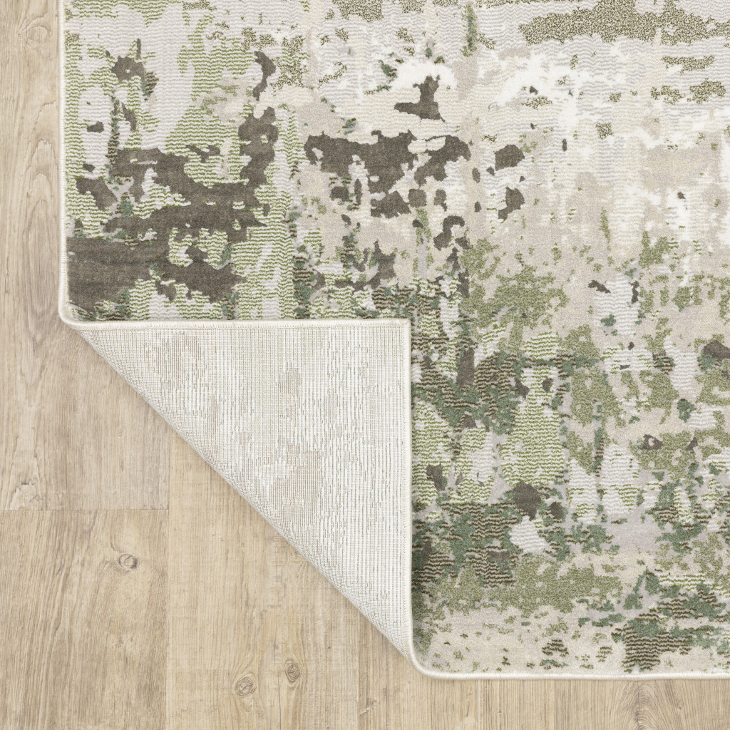 2" X 8" Beige Grey Brown And Sage Green Abstract Power Loom Stain Resistant Runner Rug