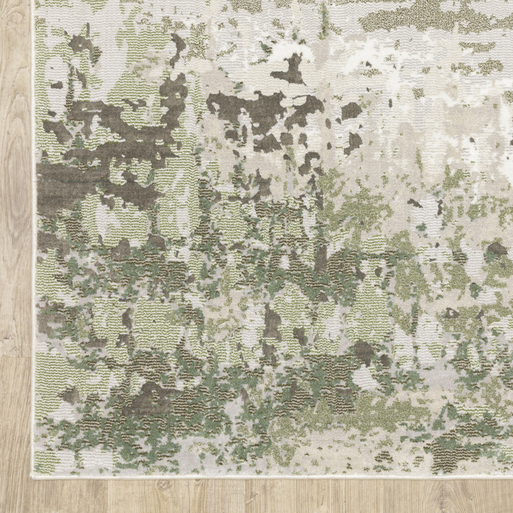 2" X 8" Beige Grey Brown And Sage Green Abstract Power Loom Stain Resistant Runner Rug