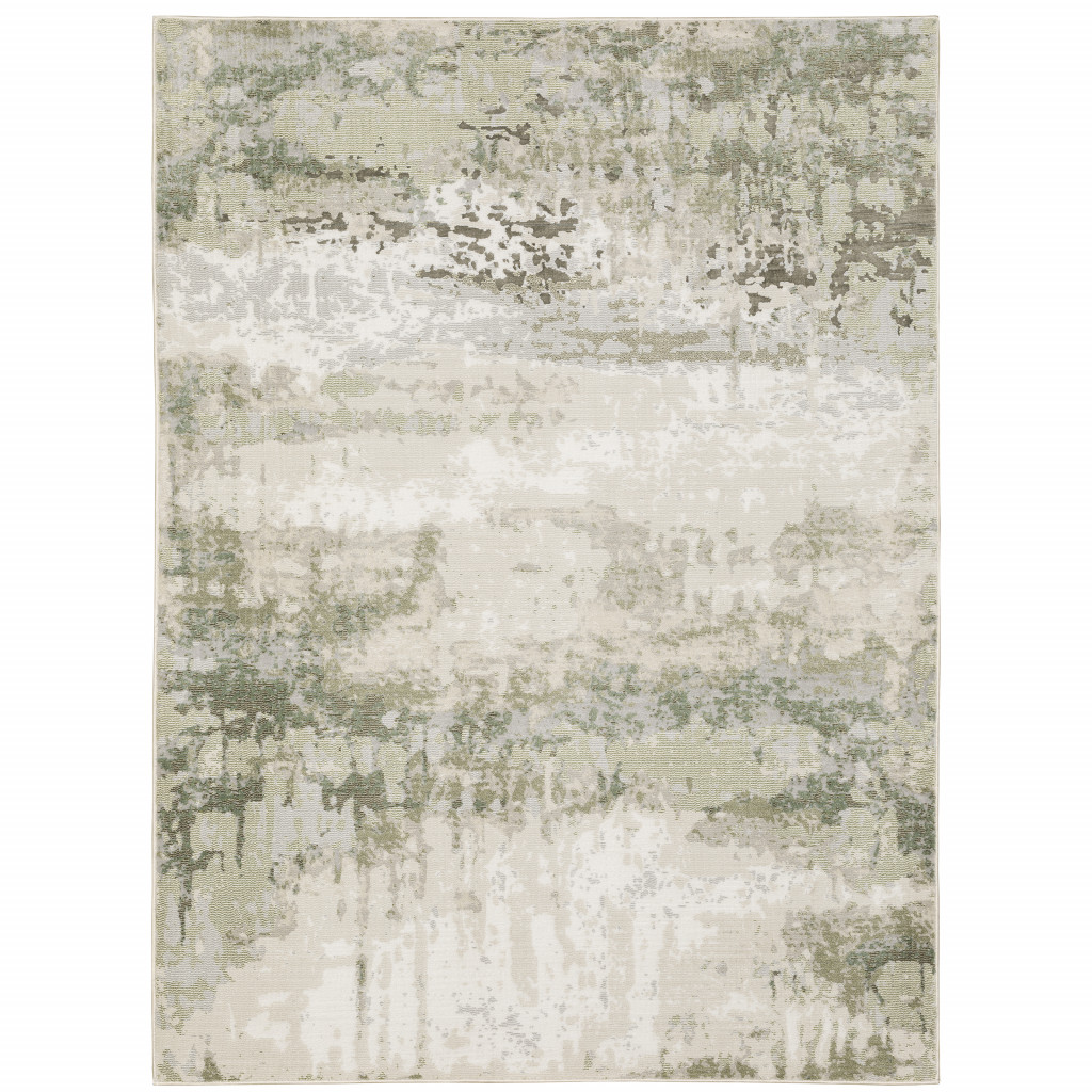 5" X 8" Beige Grey Brown And Sage Green Abstract Power Loom Stain Resistant Area Rug