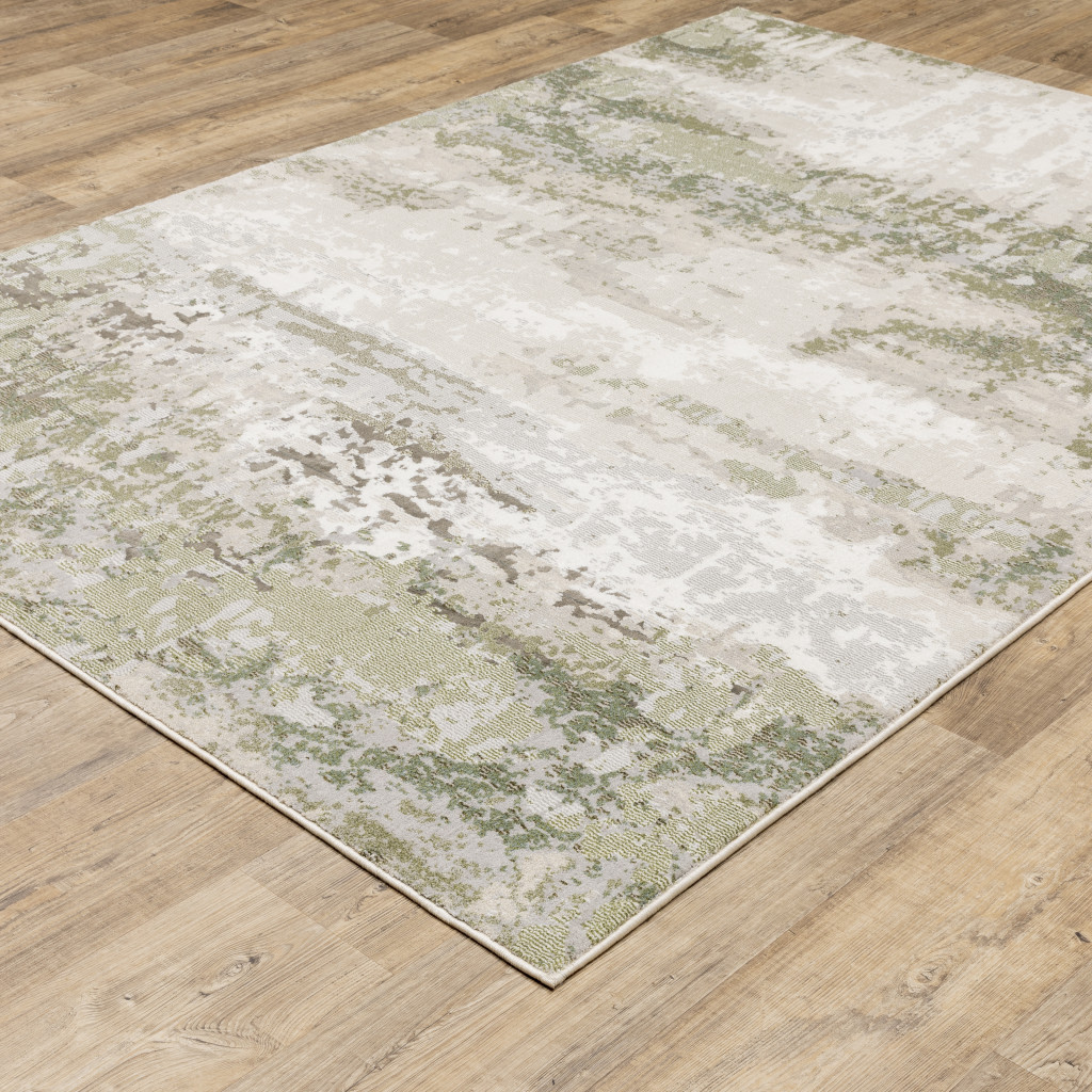 5" X 8" Beige Grey Brown And Sage Green Abstract Power Loom Stain Resistant Area Rug