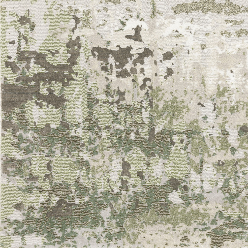 6" X 9" Beige Grey Brown And Sage Green Abstract Power Loom Stain Resistant Area Rug