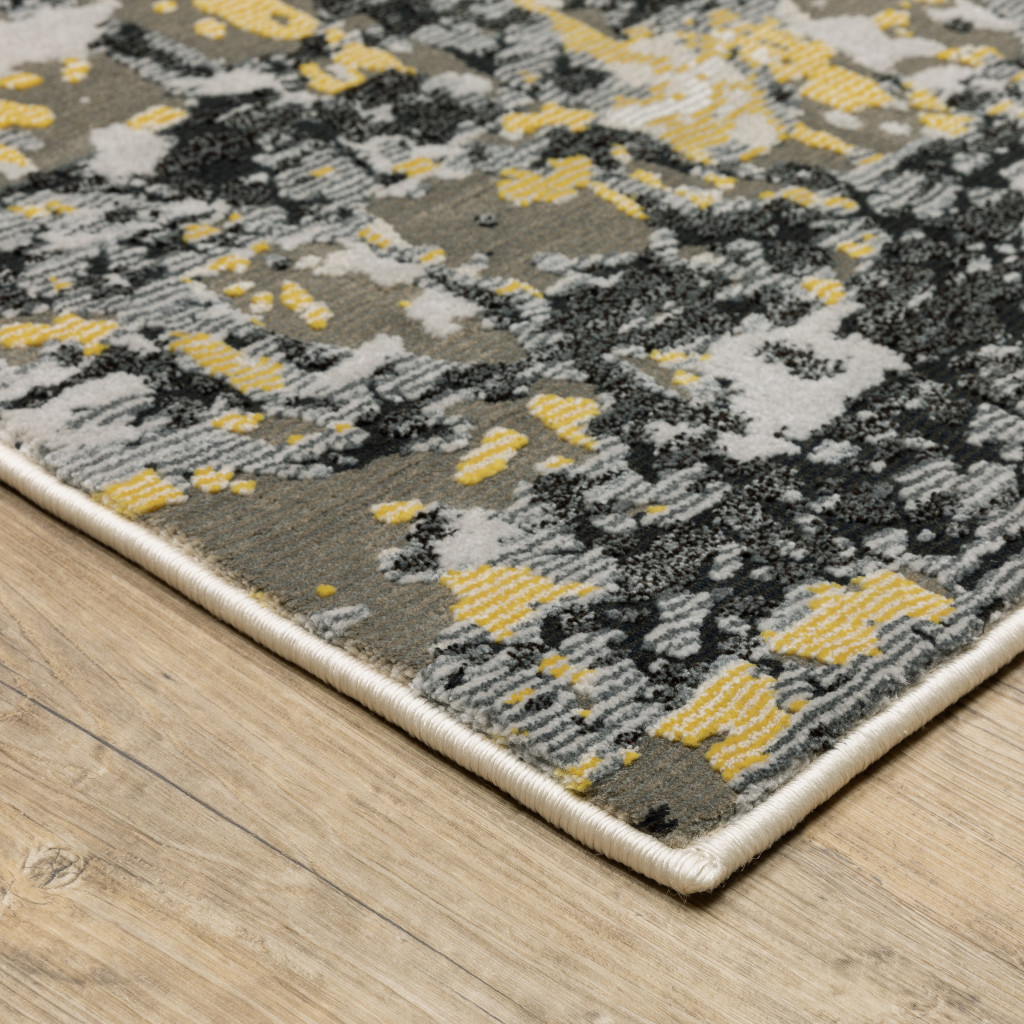2" X 8" Grey Gold Beige Black And Brown Abstract Power Loom Stain Resistant Runner Rug
