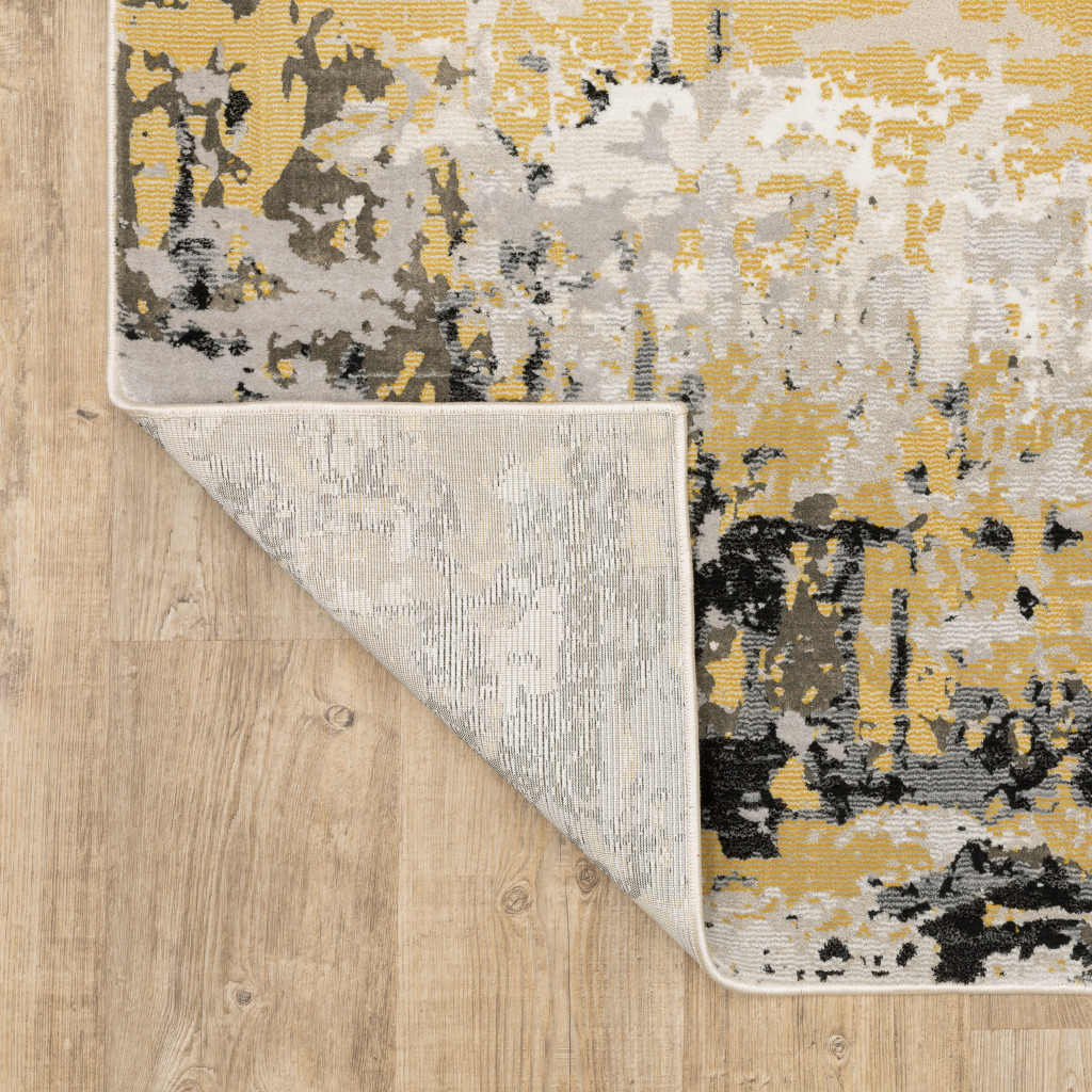 2" X 8" Grey Gold Beige Black And Brown Abstract Power Loom Stain Resistant Runner Rug