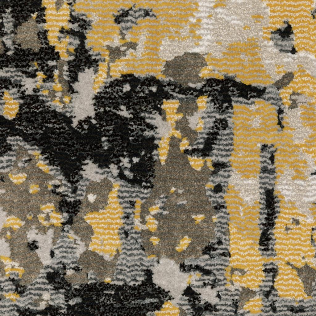 2" X 8" Grey Gold Beige Black And Brown Abstract Power Loom Stain Resistant Runner Rug