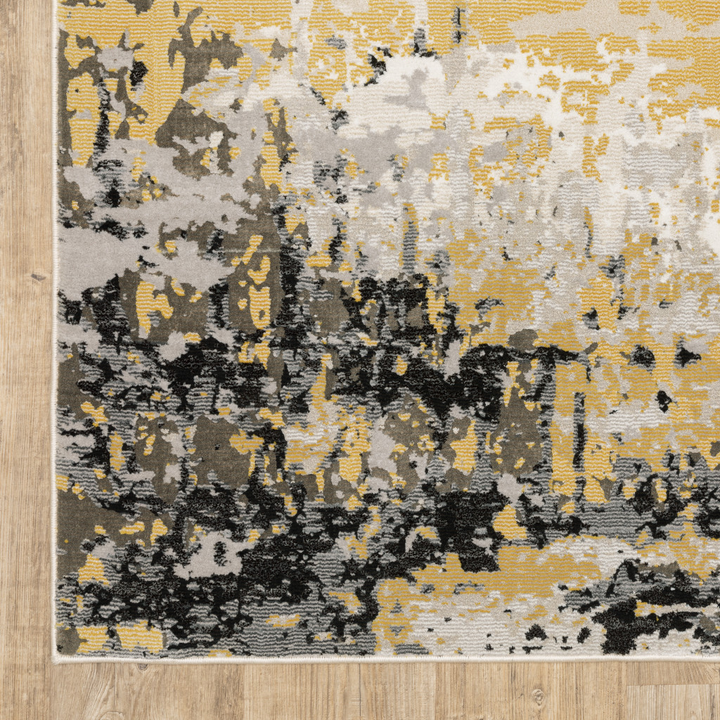 2 X 8 grey gold Beige Black And Brown Abstract Power Loom Stain Resistant Runner Rug