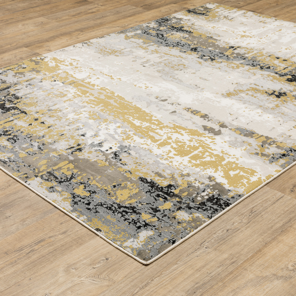 5" X 8" Grey Gold Beige Black And Brown Abstract Power Loom Stain Resistant Area Rug