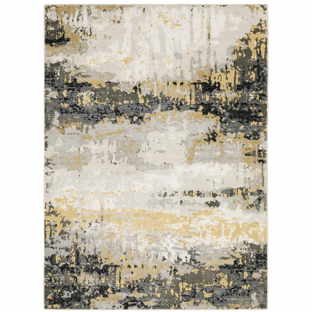 8" X 11" Grey Gold Beige Black And Brown Abstract Power Loom Stain Resistant Area Rug