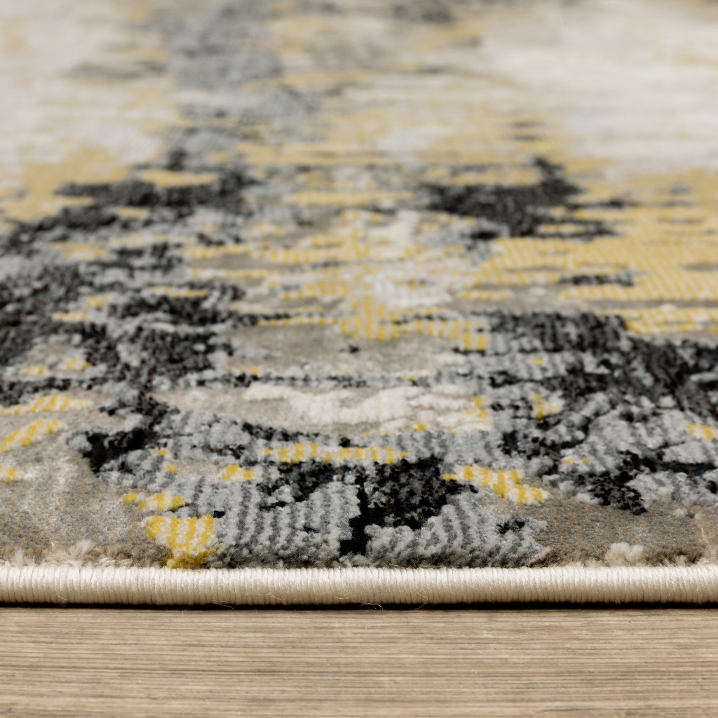 8" X 11" Grey Gold Beige Black And Brown Abstract Power Loom Stain Resistant Area Rug