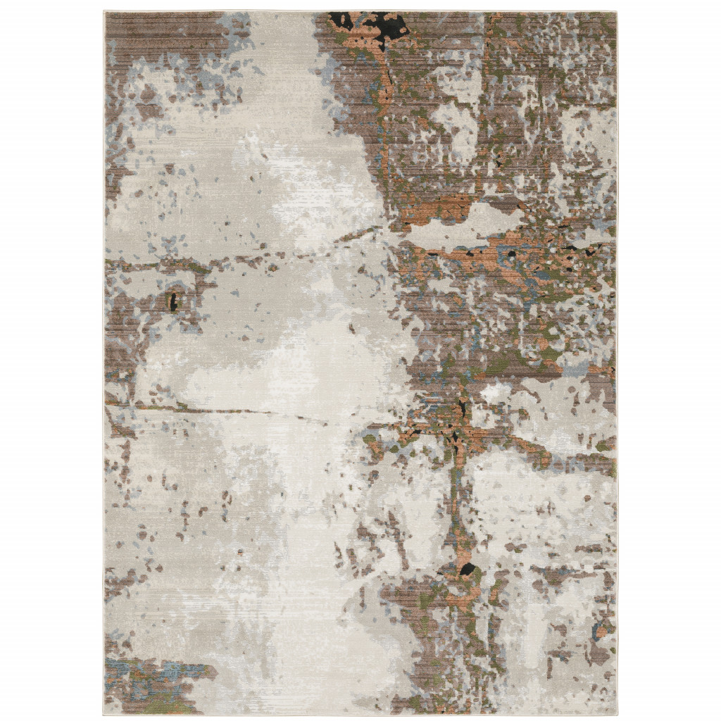 7" X 10" Blue and Gray Abstract Power Loom Area Rug