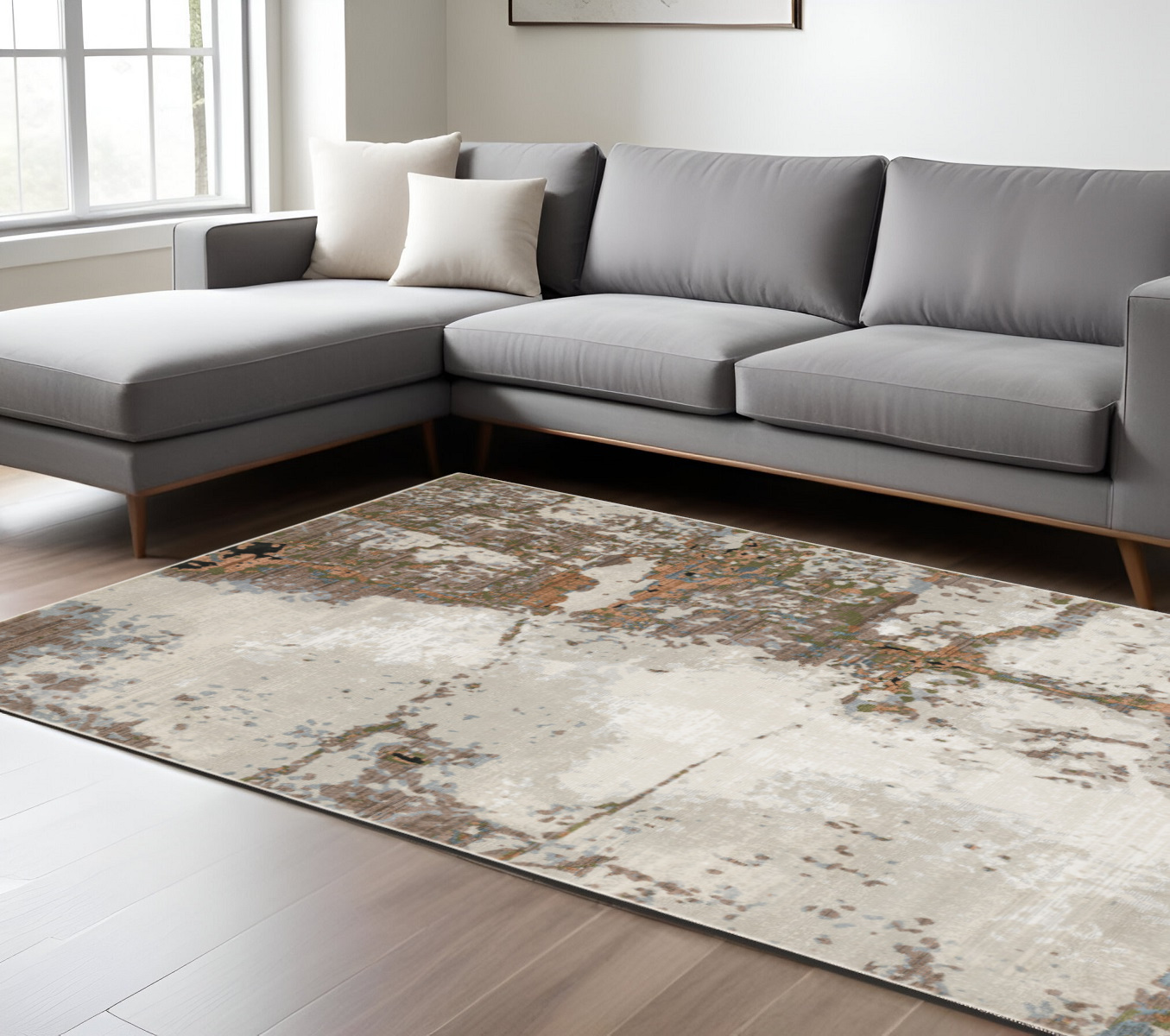 7" X 10" Blue and Gray Abstract Power Loom Area Rug