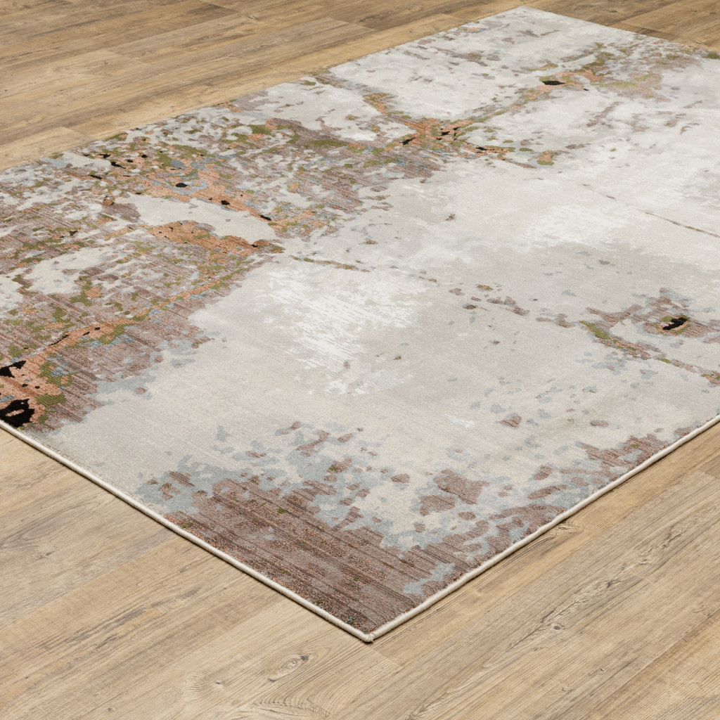 8" X 11" Grey Salmon Pink Blue Beige And Green Abstract Power Loom Stain Resistant Area Rug