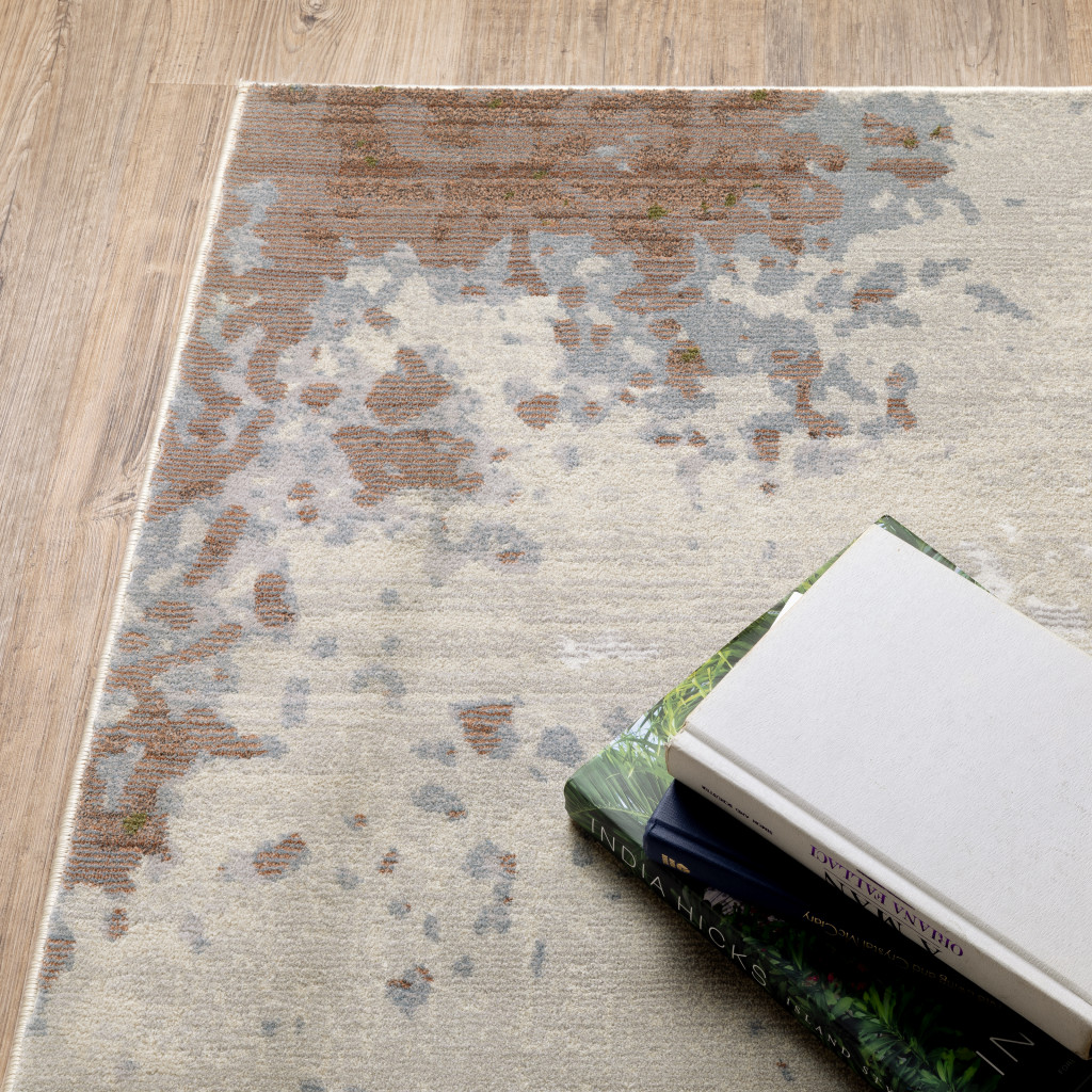 8" X 11" Grey Salmon Pink Blue Beige And Green Abstract Power Loom Stain Resistant Area Rug