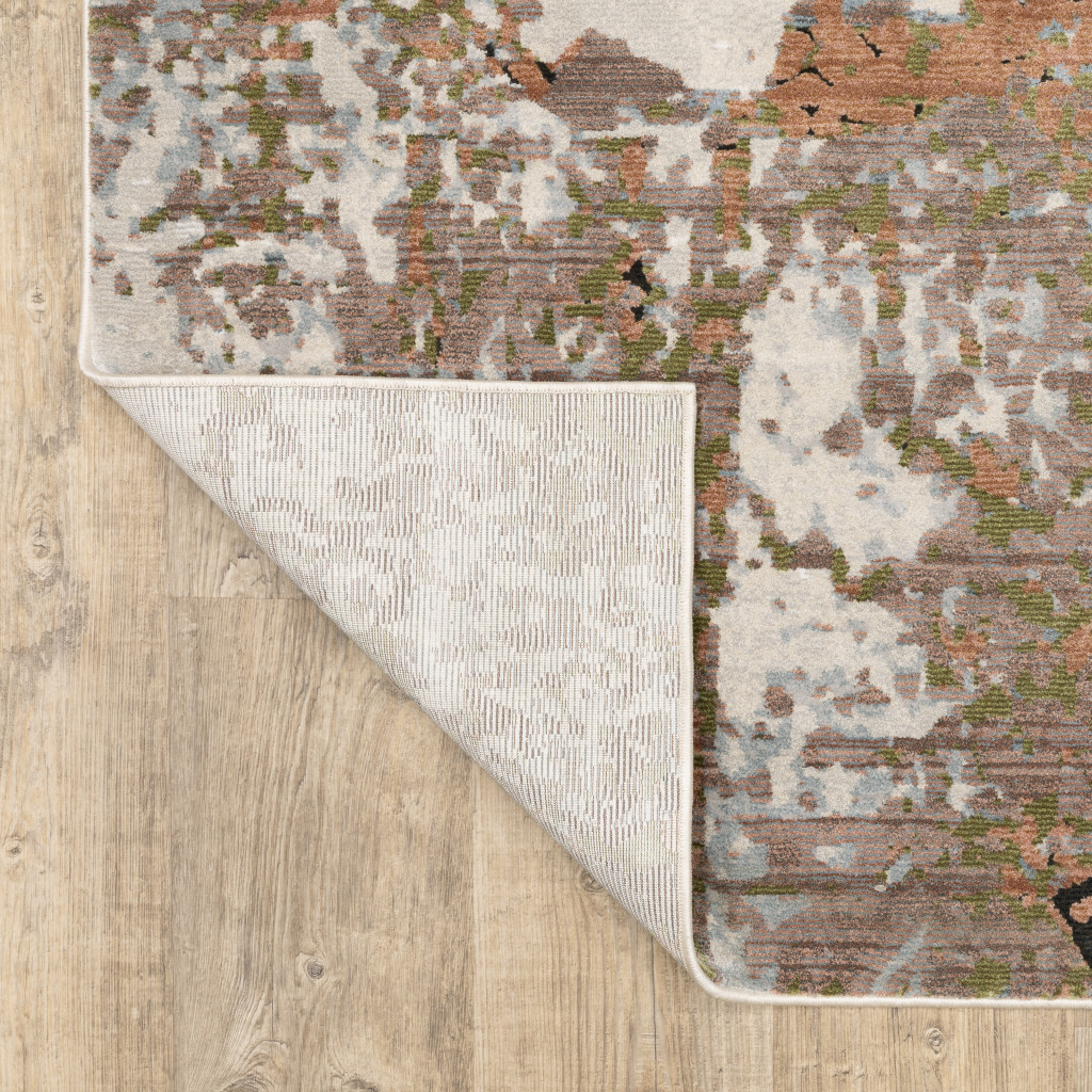 8" X 11" Grey Salmon Pink Blue Beige And Green Abstract Power Loom Stain Resistant Area Rug