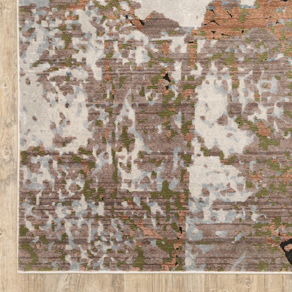 8" X 11" Grey Salmon Pink Blue Beige And Green Abstract Power Loom Stain Resistant Area Rug