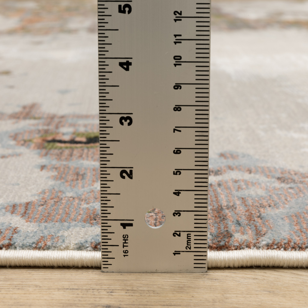 8" X 11" Grey Salmon Pink Blue Beige And Green Abstract Power Loom Stain Resistant Area Rug