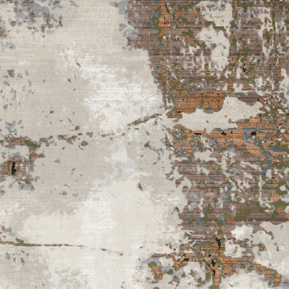 10" X 13" Grey Salmon Pink Blue Beige And Green Abstract Power Loom Stain Resistant Area Rug