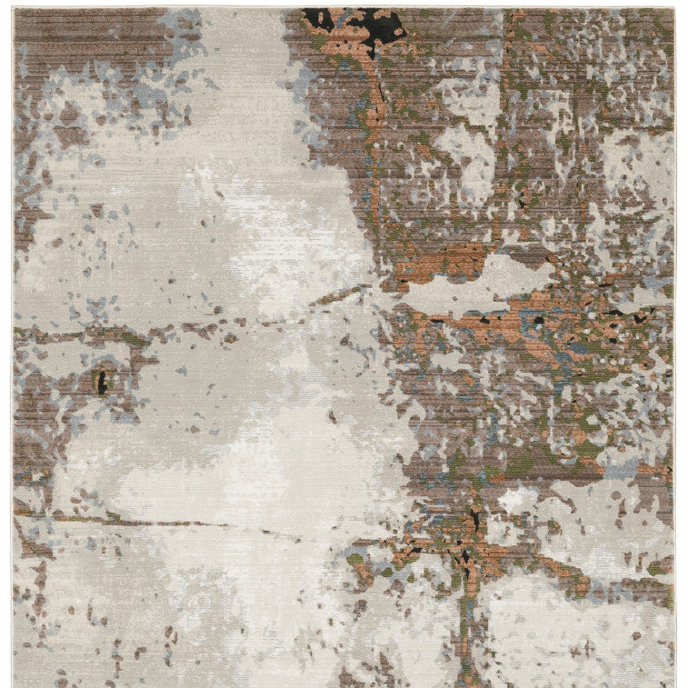 10" X 13" Grey Salmon Pink Blue Beige And Green Abstract Power Loom Stain Resistant Area Rug