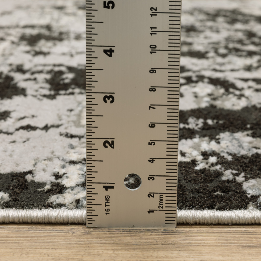3" X 5" Grey Charcoal Black And Ivory Abstract Power Loom Stain Resistant Area Rug