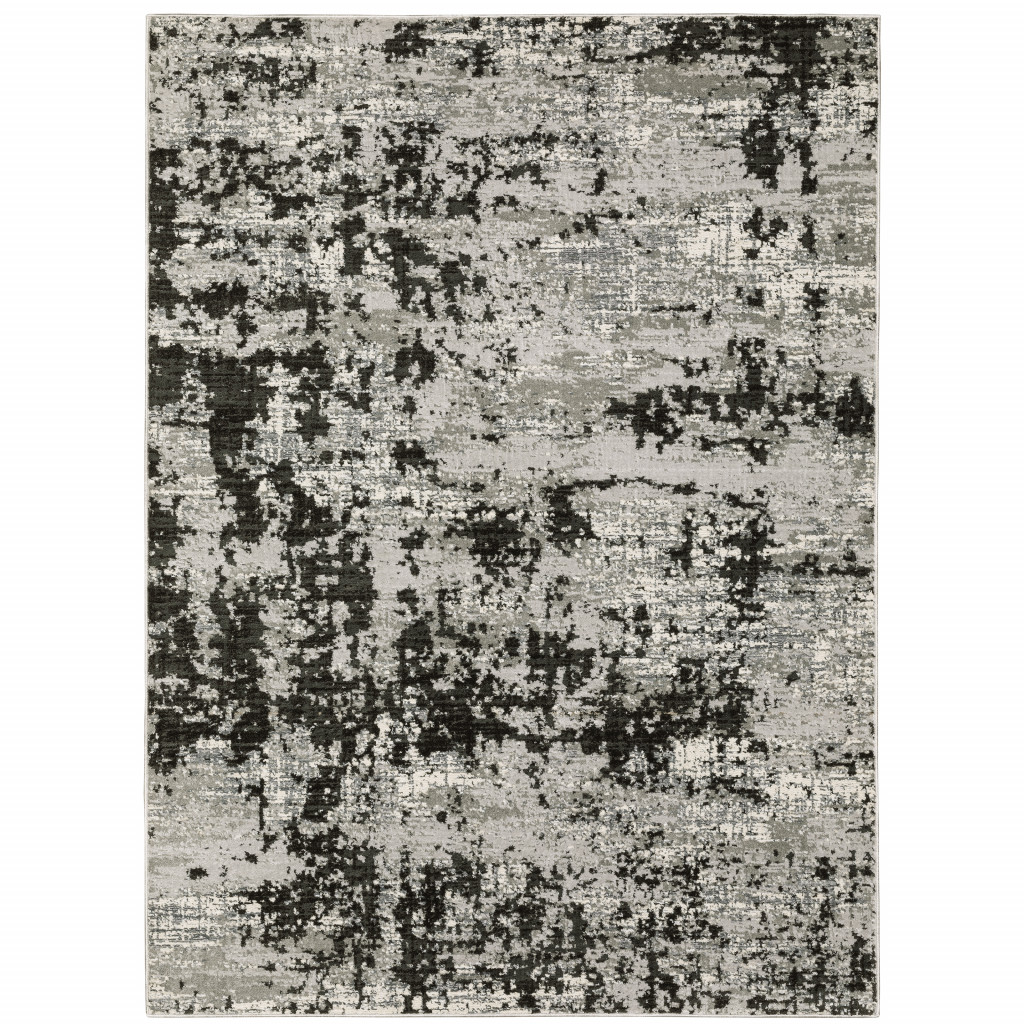 7" X 10" Gray and Ivory Abstract Power Loom Area Rug