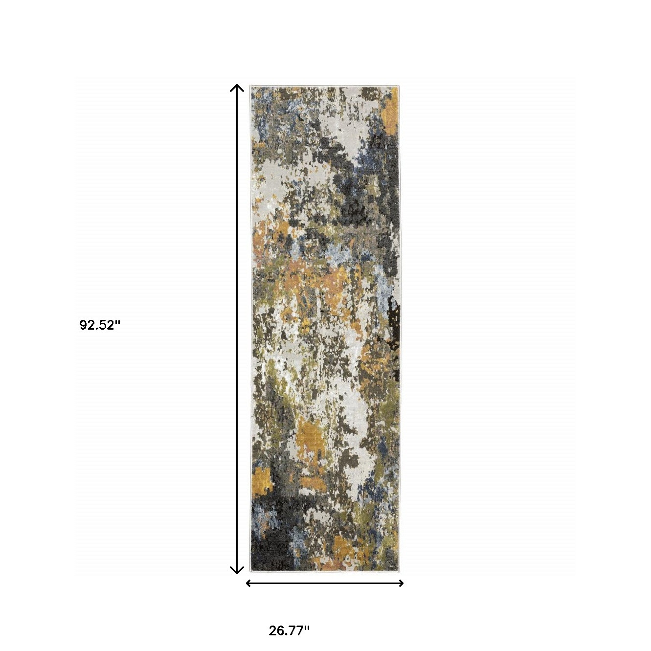 2" X 8" Grey Gold Blue Orange Beige And Brown Abstract Power Loom Stain Resistant Runner Rug