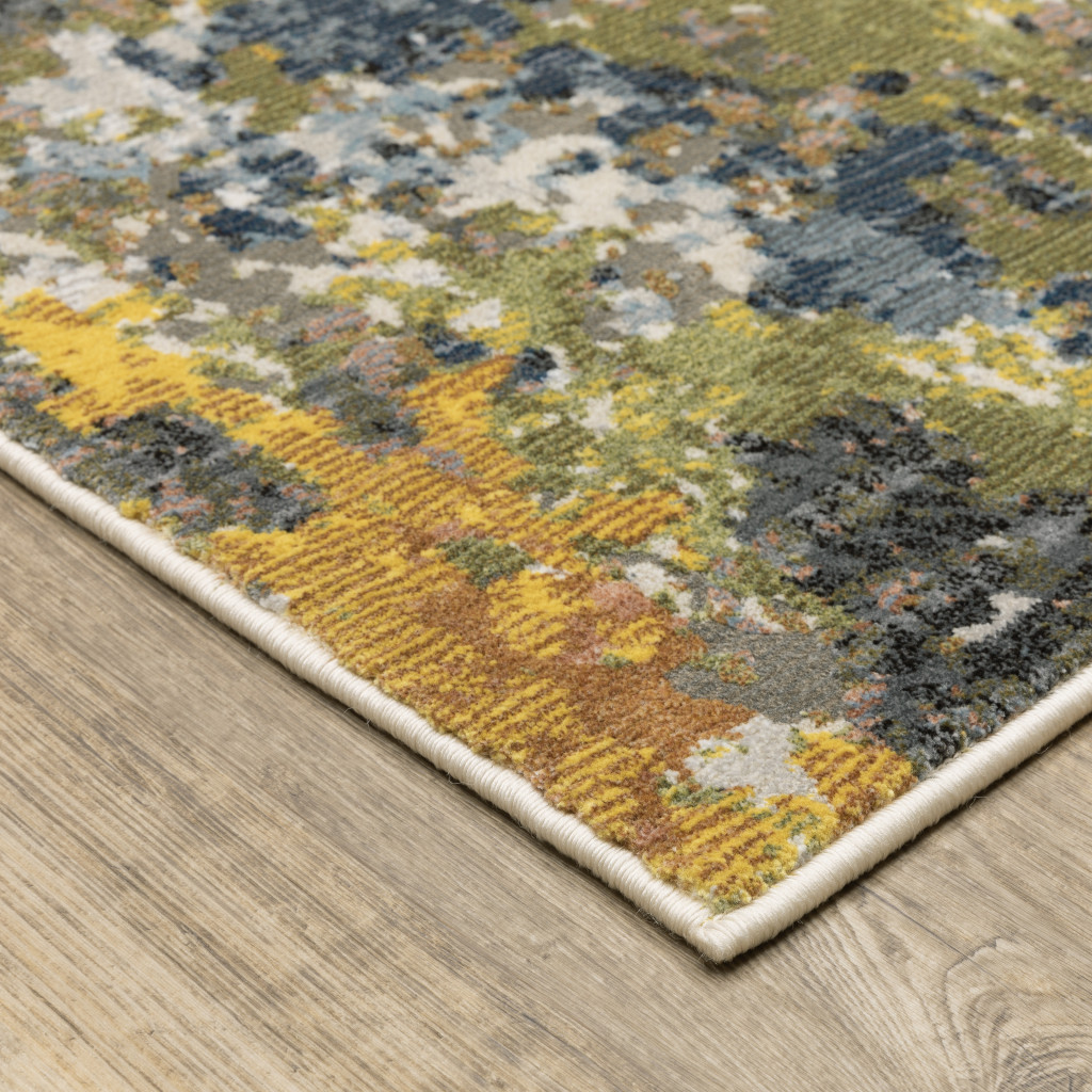 2" X 8" Grey Gold Blue Orange Beige And Brown Abstract Power Loom Stain Resistant Runner Rug