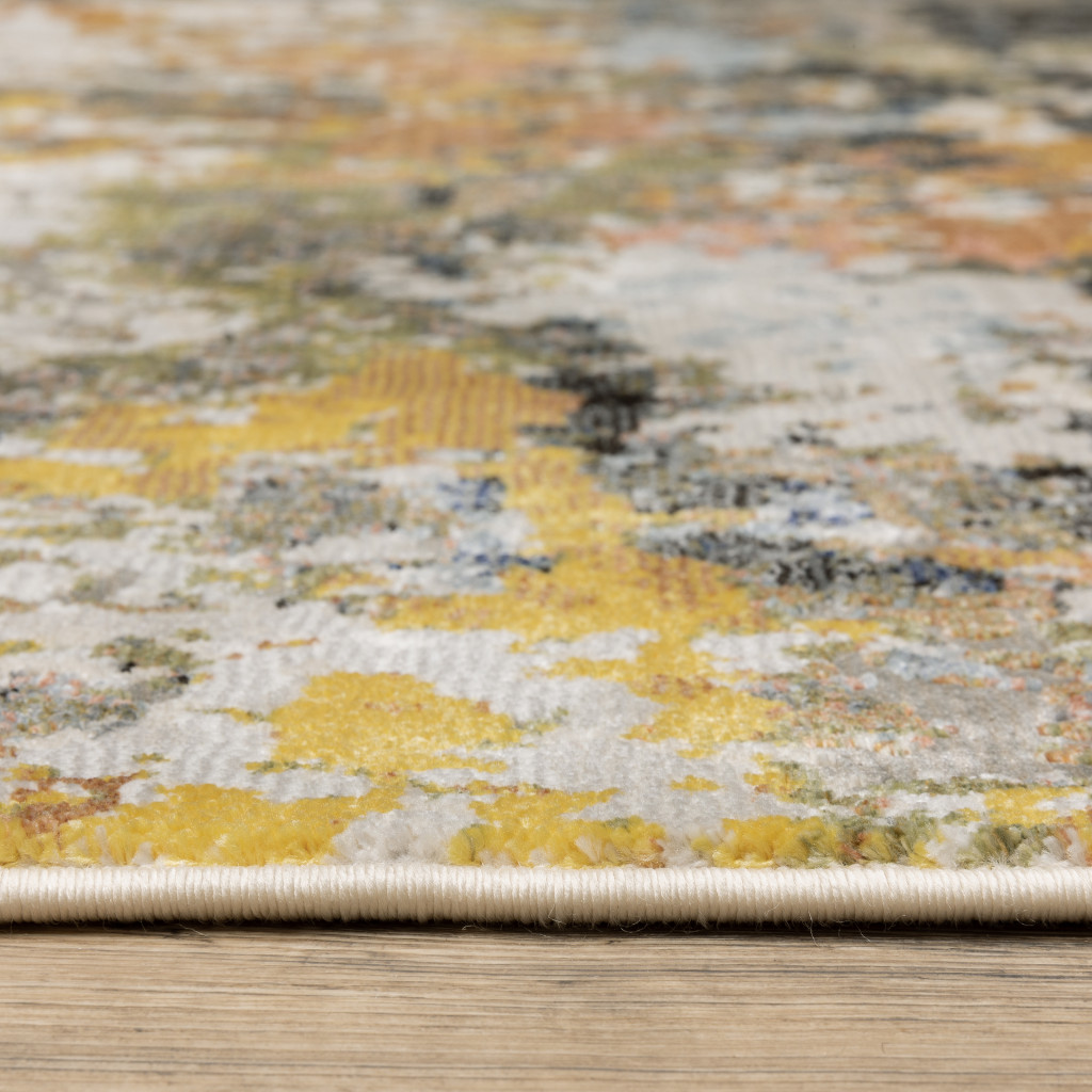 2" X 8" Grey Gold Blue Orange Beige And Brown Abstract Power Loom Stain Resistant Runner Rug