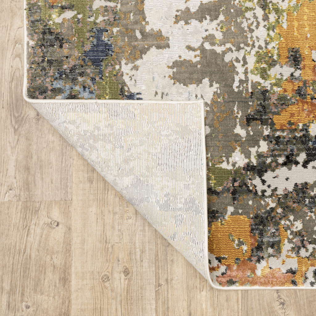 2" X 8" Grey Gold Blue Orange Beige And Brown Abstract Power Loom Stain Resistant Runner Rug