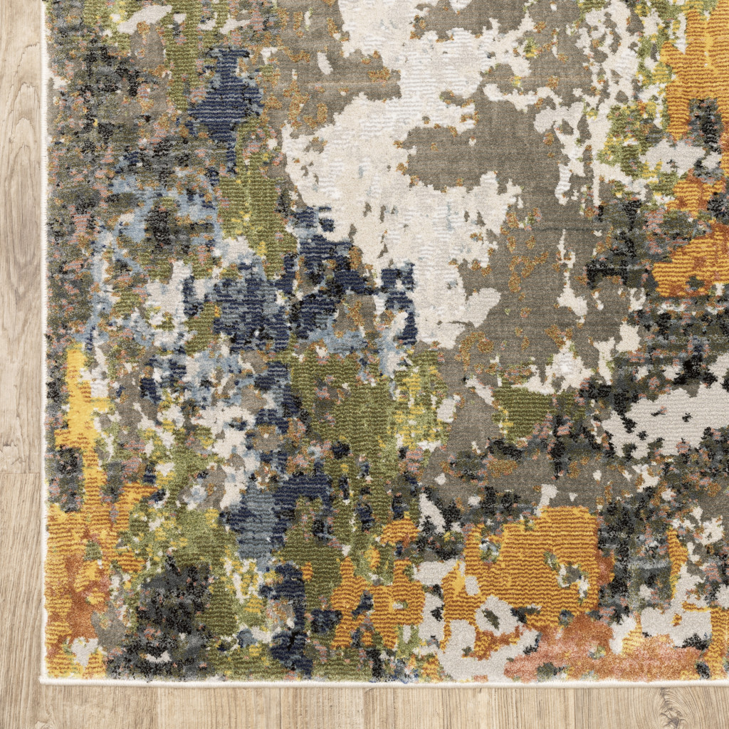 2" X 8" Grey Gold Blue Orange Beige And Brown Abstract Power Loom Stain Resistant Runner Rug
