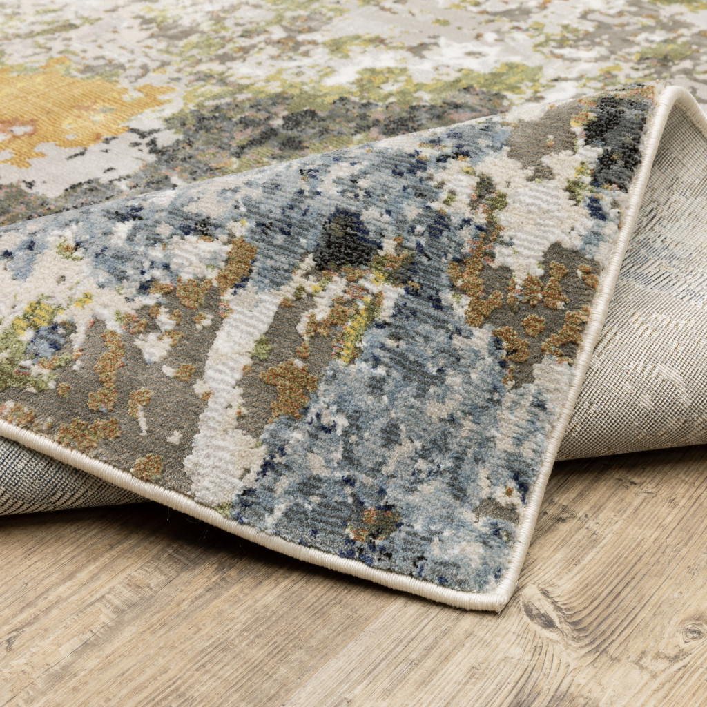 2" X 8" Grey Gold Blue Orange Beige And Brown Abstract Power Loom Stain Resistant Runner Rug