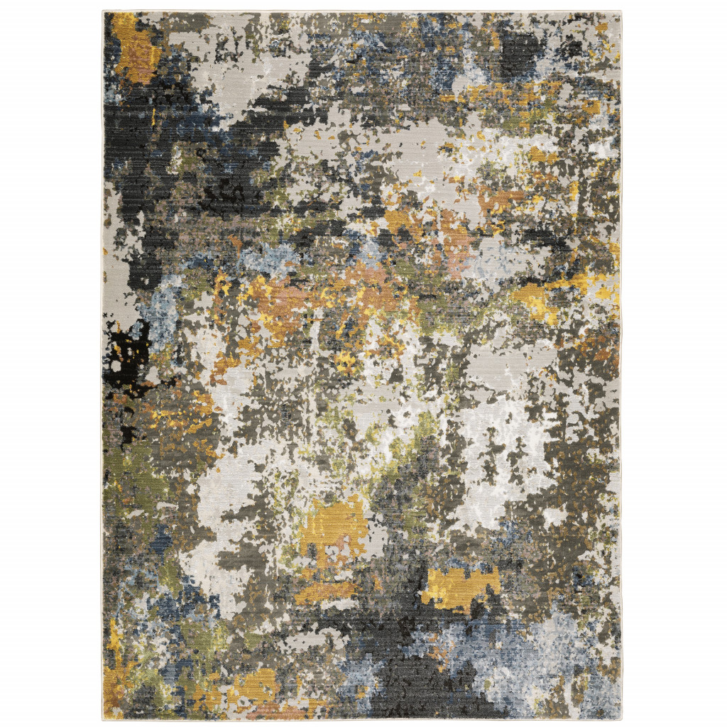 5" X 8" Grey Gold Blue Orange Beige And Brown Abstract Power Loom Stain Resistant Area Rug