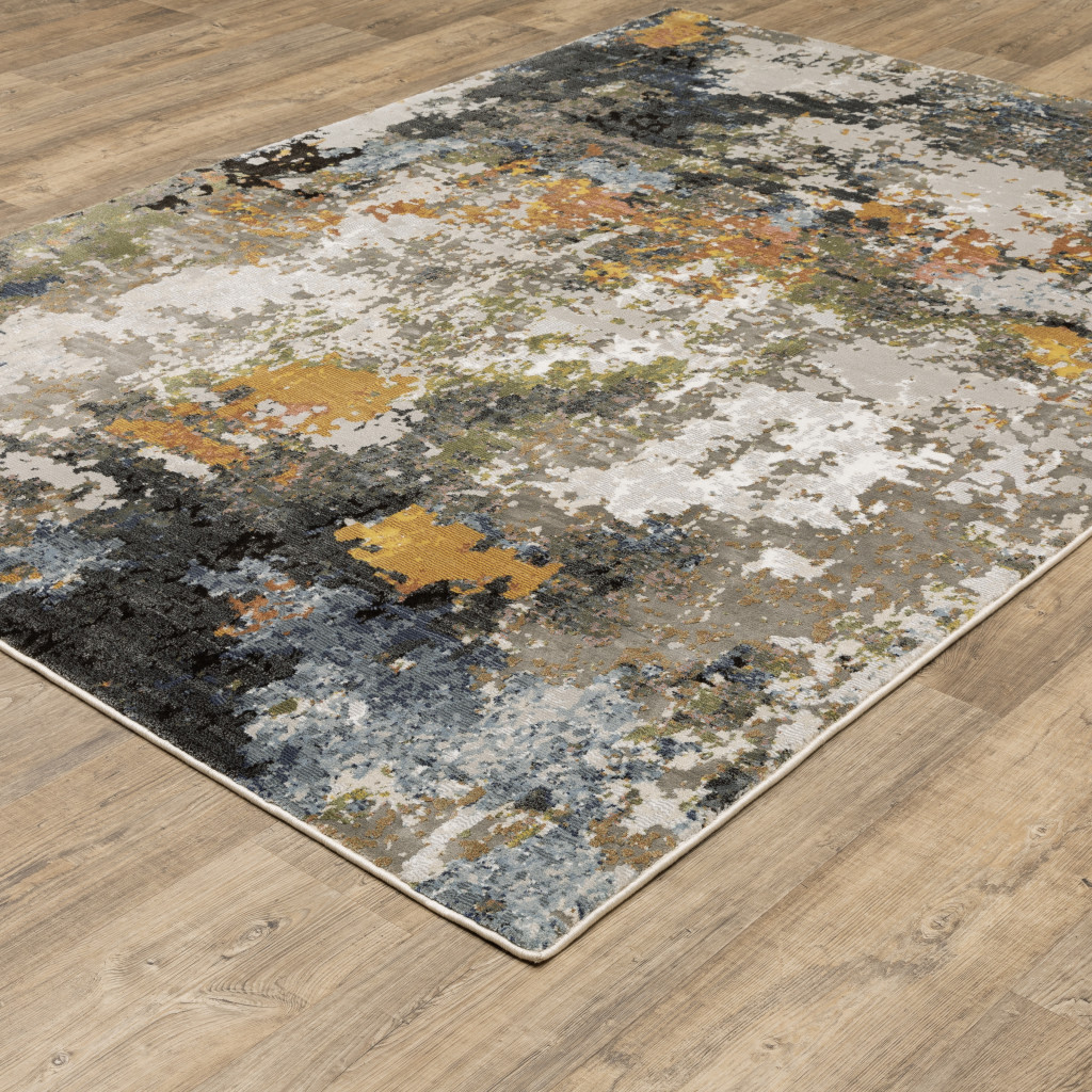 5" X 8" Grey Gold Blue Orange Beige And Brown Abstract Power Loom Stain Resistant Area Rug