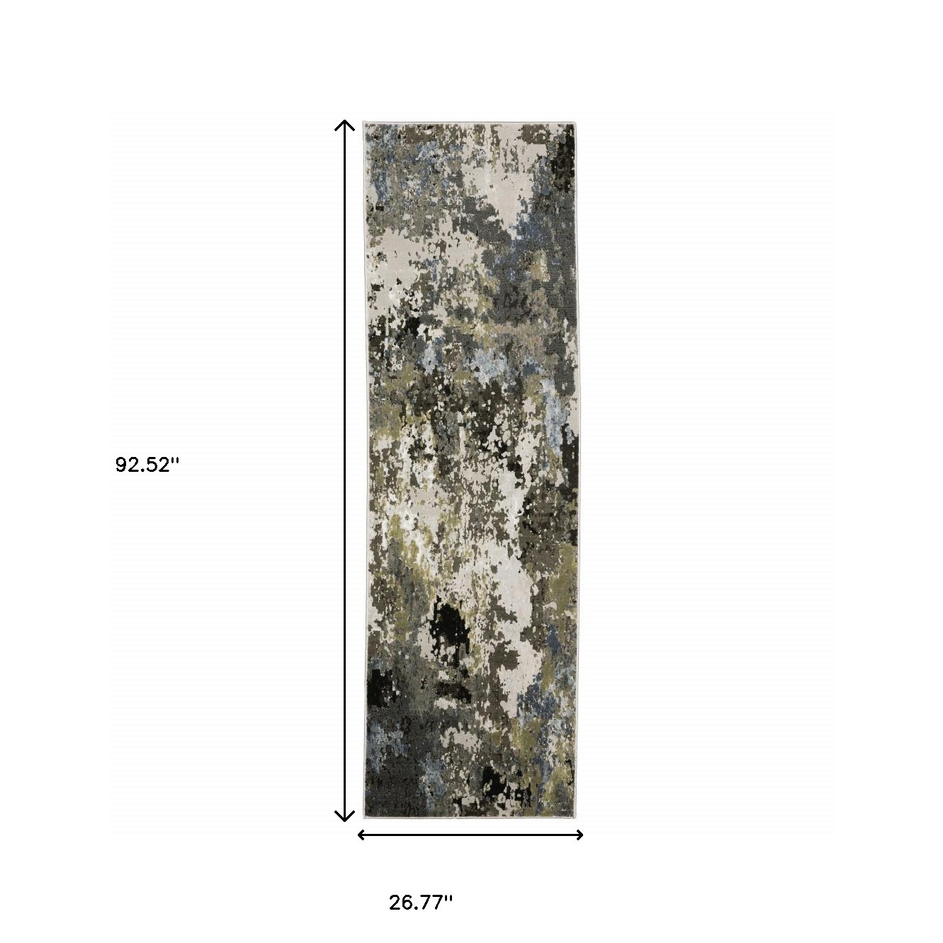 2" X 8" Grey Green Gold Blue And Beige Abstract Power Loom Stain Resistant Runner Rug