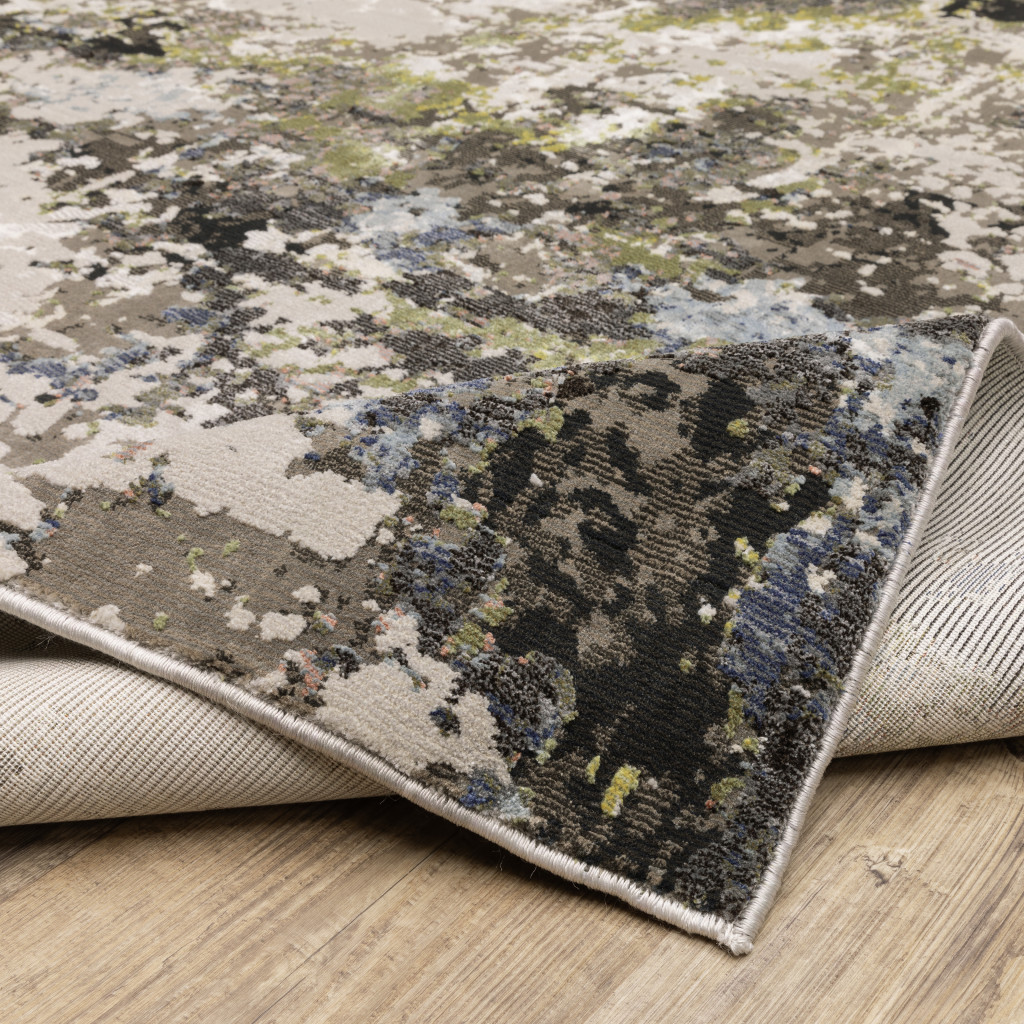 2" X 8" Grey Green Gold Blue And Beige Abstract Power Loom Stain Resistant Runner Rug