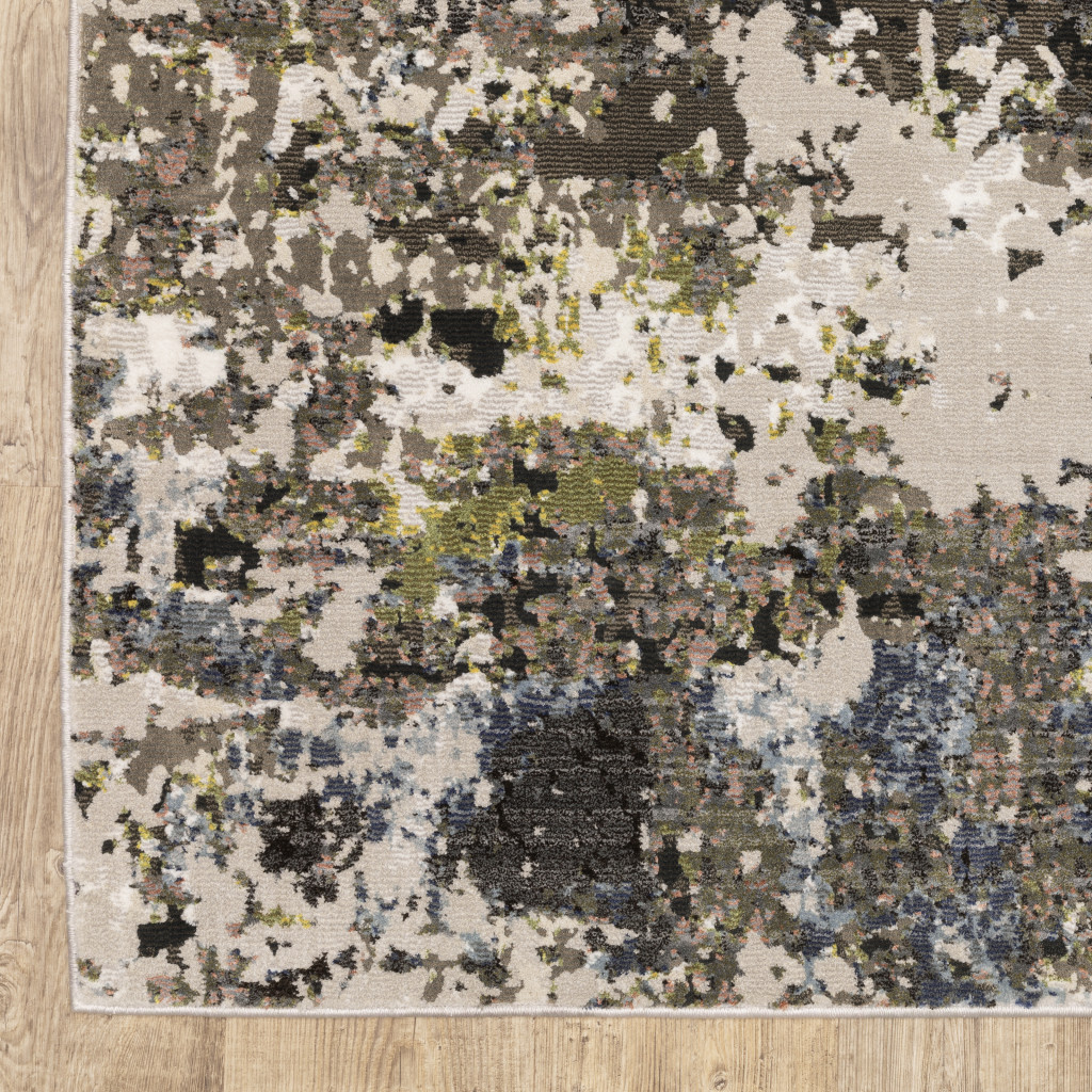3" X 5" Grey Green Gold Blue And Beige Abstract Power Loom Stain Resistant Area Rug
