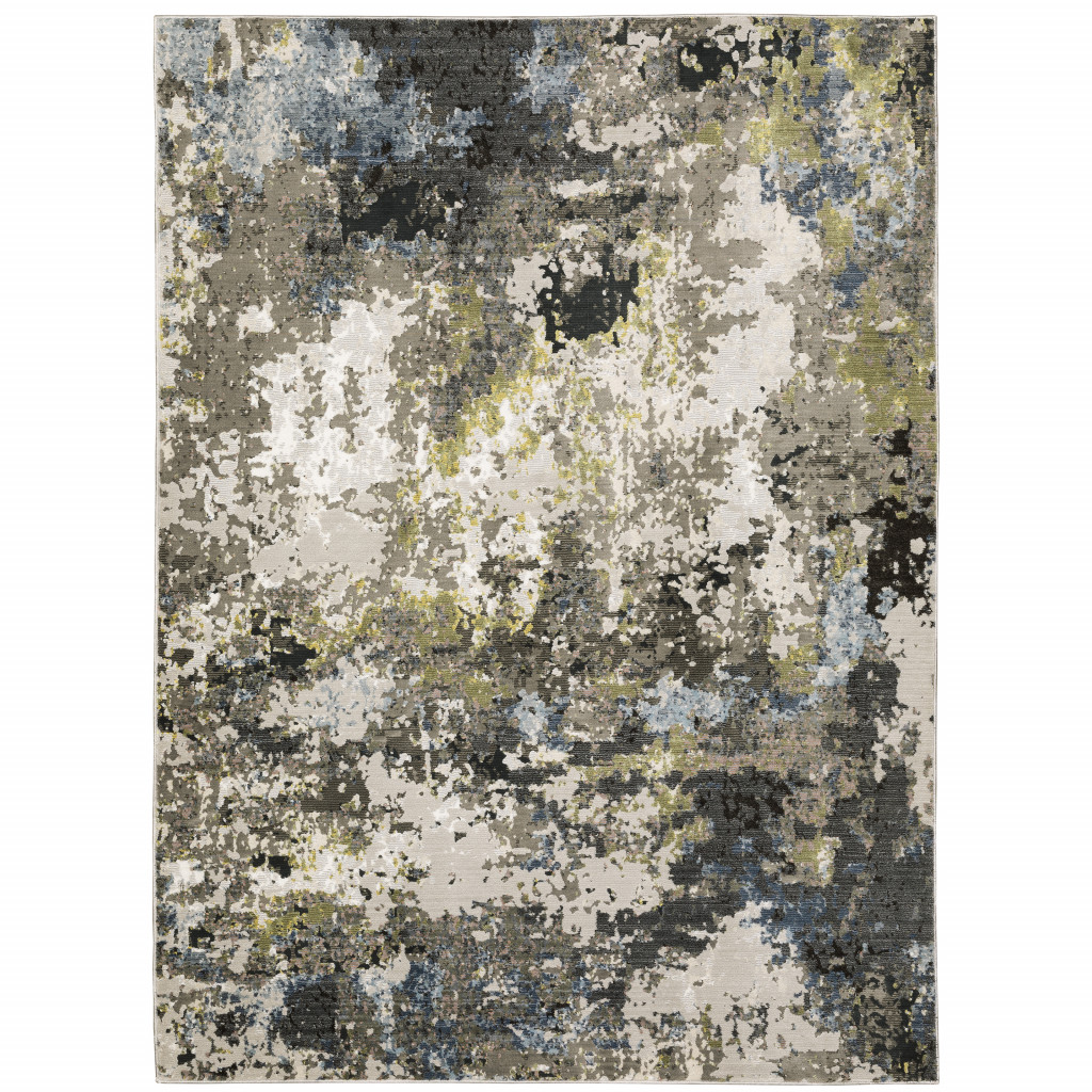 7" X 10" Blue and Gray Abstract Power Loom Area Rug
